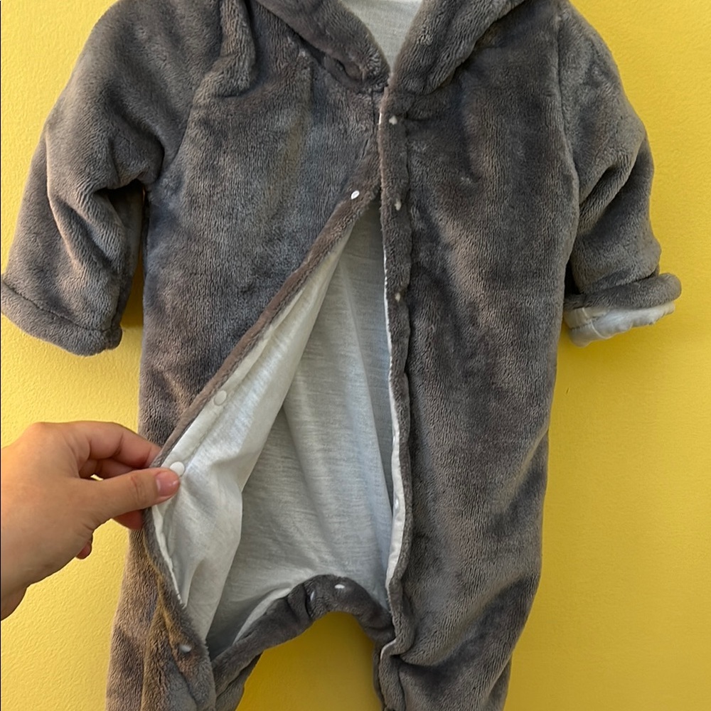 Gray Fleece Footies with Hood and Ears - Picture 3 of 3